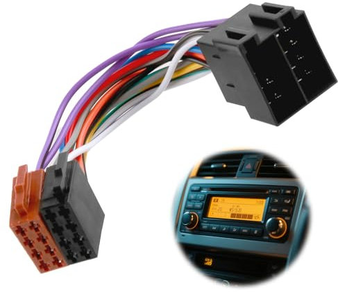 Câble Adaptateur 16 Broches vers ISO, Câble Autoradio avec Faisceau de Câblage ISO Standard, Connecteur Compatible avec Volkswagen et autres Modèles Installation Facile pour Radio Voiture