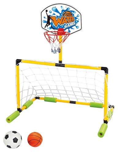 Aro de Baloncesto Flotante para Piscina, de fútbol 2 en 1 & Pool Basketball Hoop, Desmontable con 2 Pelotas para niños y Adultos