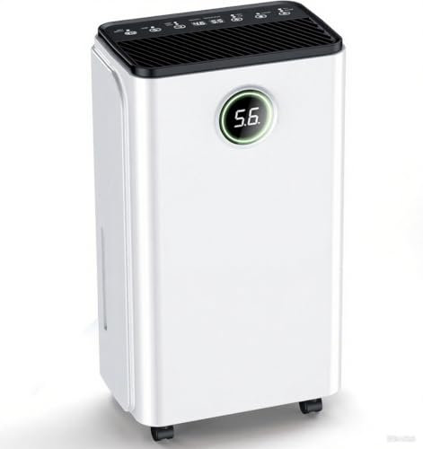 12L/Day Dehumidifier Real-Time Digital Humidity Display & Control, Childlock, Smart Dehumidify/Laundry Dry/Sleep Mode, 24H Timer for Home/Basement/Office, 3 Color Light, 2L Water Tank & Drainage Hose