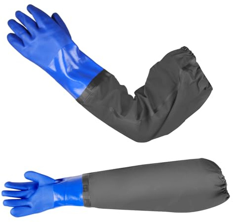 Long Rubber Gloves, 26 Arm Length Waterproof Gloves, Reusable Pond Glove | Heavy Duty Waterproof Drain Cleaning Glove, Chemical Resistant Gauntlet Glove for Industry Fishery Gardening