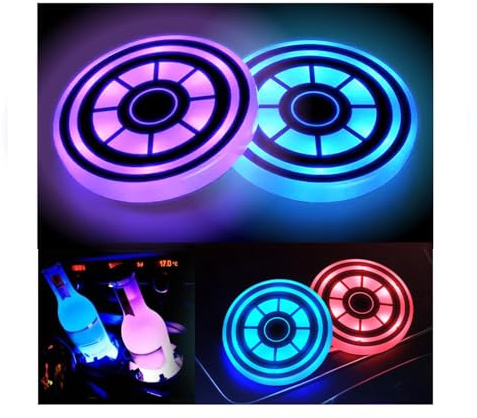 2PCS LED Car Cup Holder Lights, Light up Car Coasters for Cup Holders | 7 Color-Changing Light Up Cup Holder Insert Coasters, Waterproof Car Accessories for Teens, Car Gifts for Men & Women