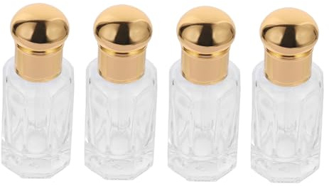 TOYZFRIENDY 4pcs Refillable Glass Essential Oil Dropper Bottles with Dome Gold Caps Portable Leak Empty Fragrance Containers for Travel and Daily Use