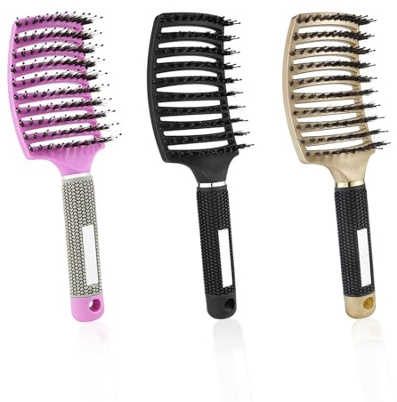 3 Stücke Haarbürste Wildschweinborsten Entwirrbürste, Haarbürste ohne Ziepen Detangling Wildschweinborsten Haarstyling Bürste ​Hair Brush für Damen Herren