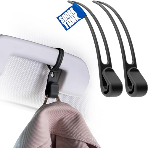 Stowey Car Hook – Kleiderhaken für Auto Haltegriff (2 Stk. Auto Haken) | Jackenhalter Auto halten bis 10kg, Auto Kofferraum Haken, Kleiderbügel Auto Kopfstütze, Jacken Haken Auto Handgriff Schwarz