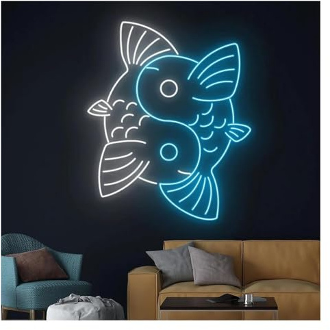 Senyoi Beruhigende Atmosphäre Yin Yang Koi Lampe Neonschild Glücksfisch Licht für Kindergeburtstag Baby Neon Bar Schild