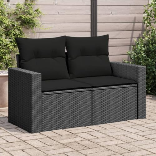 IKAYAA Gartensofa 2 Sitzer Rattan Sofa BalkonSofa Balkonmöbel Kleiner Balkon Gartenmöbel Set Wetterfest Lounge Sofa Outdoor-Schwarz-ohne Stauraum-Typ 2