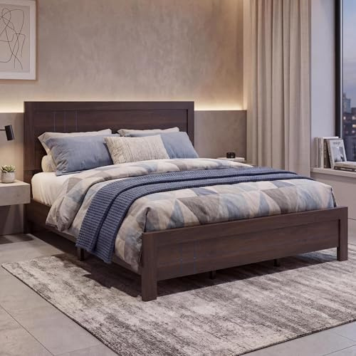Mendler King Size Bett HWC-P44, Doppelbett Bettgestell mit Lattenrost, 180x200cm - Walnuss-Optik