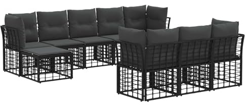 vidaXL Outdoor-Sofagarnitur Schwarz und Dunkelgrau Polyester, Garten-Sofa, modern, wetterfest, verstellbare Füße, modulares Design, Sitzmöbel für die Terrasse