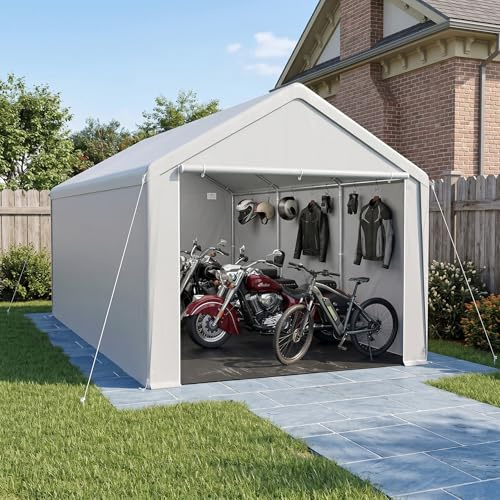 VA-Cerulean Carport Zeltgarage 3x6m, Lagerzelt mit wetterfester PE Plane, Garagenzelt mit verzinktem Stahlrahmen, mit Erdankern und Abspannseilen, Unterstand für Auto, Geräte und Gartenbedarf, Grau