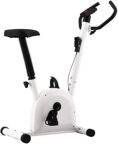 LoogCape motionscykel med remdrift vit av hållbart stål för effektiv uthållighetsträning hemma, utrymmesbesparande, tyst, med justerbar sadel, display