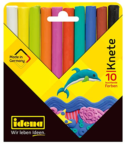 Idena 619064 - Knete, leuchtende Farben, 10 Stangen in Kartonetui