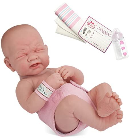 jc toys 18503 18501 La Newborn Babypuppe Vinyl-Puppe Day in Windel mit Flasche und Decke. Echtes Mädchen, First Tear Real Girl, 35,56 cm