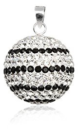 TEMPELWELT Schmuck Anhänger Elfenklangkugel Kugelanhänger 21 mm, 925 Sterling Silber Strass Schwarz Weiß, Klangkugel Glitzerkugel