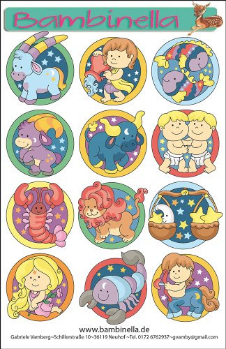 Bambinellas Stickerparade - 10 Sticker - Motiv: Sternzeichen