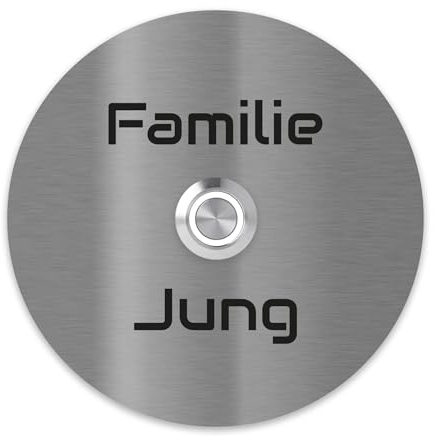Jung Edelstahl Design Türklingel Miami rund ab 8x8 cm Klingelplatte incl. Gravur Klingelschild mit LED Taster… (Weiss)