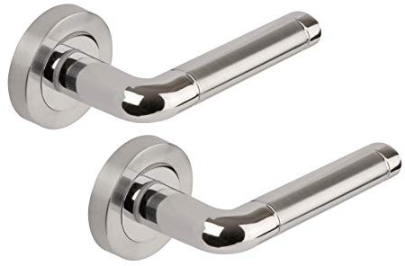 DISCOUNT HARDWARE UK 3842 Polished/Satin Chrome Dual Finish Lever on Rose Door Handles Colima Design