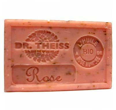 Dr Theiss - Savon de Marseille Huile de Rose Musquée Bio - Pain de Savon au Beurre de Karité Bio et à l'Huile d'Olive Bio - Savon de Marseille Authentique - 125gr