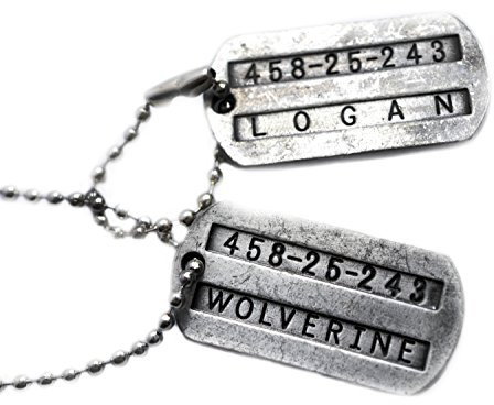 Beaux Bijoux Collier avec double pendentif en inox Plaques d’identité double face avec inscriptions Wolverine et Logan