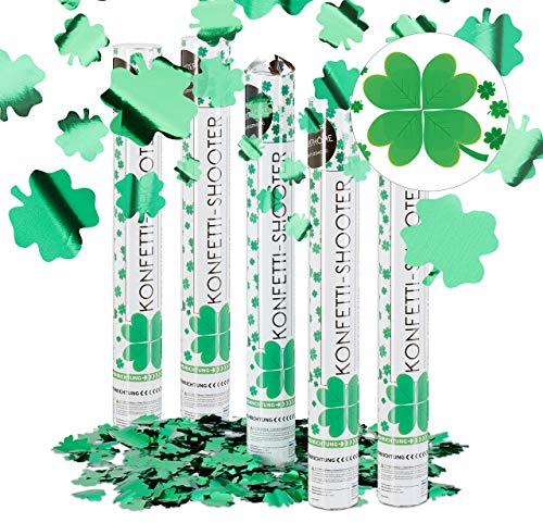 Relaxdays Party Popper 5er Set mit 4-blättrigem Kleeblatt 40cm Konfetti Popper Silvester Dekor Halloween Metallic Grün