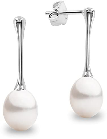Damen Perlen-Ohrringe Süßwasser Zuchtperlen Weiß Tropfenperle 7-8 mm SECRET & YOU - Perlenohrringe Sterling Silber 925