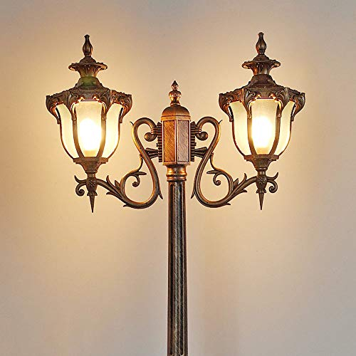 SAILAG LIGHT Retro E27 Kandelaber 2-armige Strassenlaterne Außenleuchte Aluminium Glas Schirm Mastleuchte Wegeleuchten Garten Laterne,Bronze Höhe 225CM