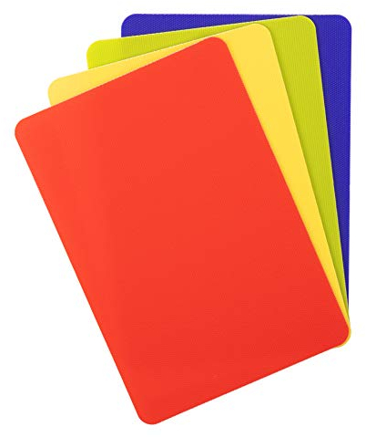 Dexas Heavy Duty Grippmat Flexible Mini Cutting Board Set di 4 taglieri Flessibili per Impugnatura, 14 x 20 cm, Blu, Verde, Giallo, Rosso, plastica