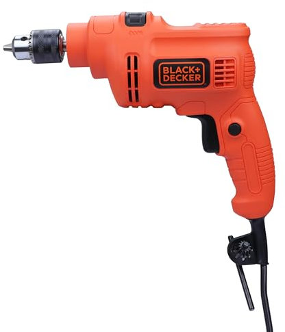 BLACK+DECKER KR5010 550W 10mm 2800 RPM Taladro de martillo de una sola velocidad con cable para uso doméstico y bricolaje para taladrar en mampostería, acero y madera, naranja y negro