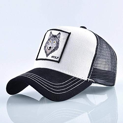 WULIAN Berretti da Baseball con Ricamo Animali Moda Uomo Donna Snapback Cappello Hip-Hop Estate Maglia Traspirante Sun Gorras Unisex Streetwear Bone, Lupo Bianco