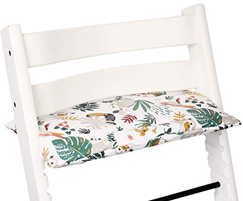 Ukje Kissen kompatibel mit Stokke Tripp Trapp - Kissen für Hochstuhl, Babysitz-Polsterung, Hochstuhl-Zubehör, Sitzbezug, Beschichteter Stoff, Stilvolle Muster (1 Stück, Weißer Affe)