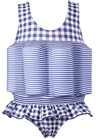 Striped Floatation Swimsuit with Adjustable Buoyancy Swimwear for Boys Girls Kids Float Suit Bathing Vest Toddler One Piece Swimsuit Floating Ruffle Tutu Swim Dress Blue Plaid Striped 3-4 Years