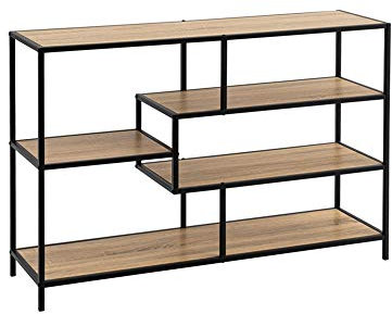 LOLAhome Estantería de 5 estantes de Acero y Madera MDF en Negro y Natural Industrial, de 114x33x78 cm