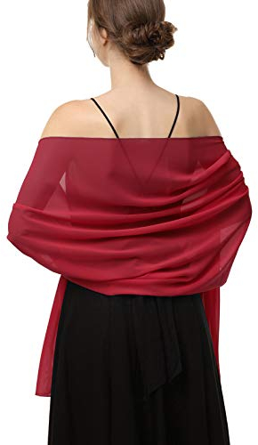 Baoqiya Damen-Schal und Tücher für Abendkleid, Chiffon, weich, elegant, seidig, Pashmina, Hochzeit, Brautschal, Weinrot, Length(79) * Width(29)