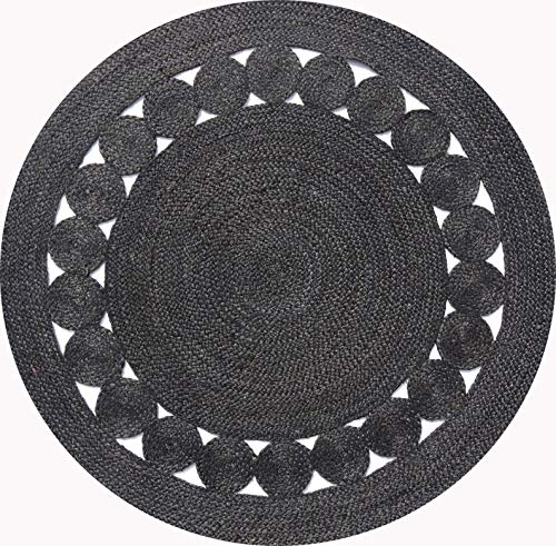 Gifiie Tapis Rond en Jute Naturelle, Tapis de Jute - 100% Écologique pour Votre Salon, Salle à Manger, Chambres et Cuisines fabriqué en Inde. (Anthracite, 90CM)