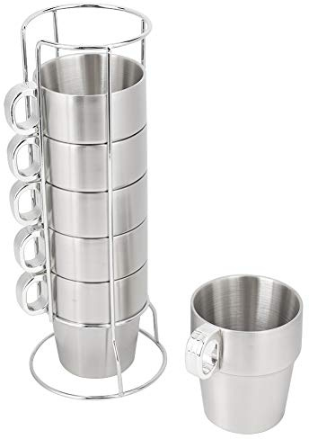 Juego de tazas de acero inoxidable de 6 piezas Taza de metal antiescaldamiento de doble capa Taza de agua apilable reutilizable Taza de té de café Juego de tazas de bebida con soporte para taza