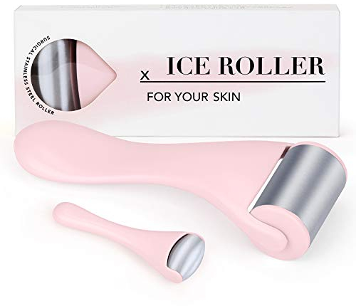 Eisroller für Gesicht und Augen 2 Pcs, Gesichtsroller Hautpflege Werkzeuge für Schwellungen Migräne Schmerzlinderung, Augenroller für geschwollene Augen Augenringe, Edelstahl Facial Ice Roller (Rosa)