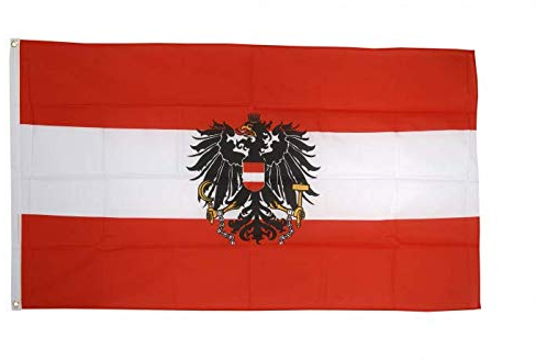 Flaggenfritze Flagge Österreich mit Adler, österreichische Fahne hissfertig mit Ösen 90 x 150 cm+ gratis Sticker