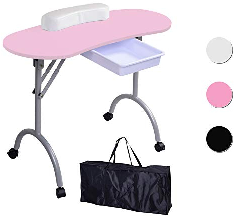 BELTOM® Mesa para manicura Plegable, con cajón y Bolsa de Transporte - 9,5 KG - 98 x 44 x 77 cm - Rosa