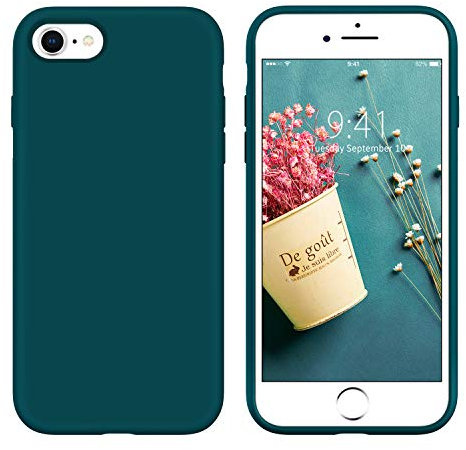DUEDUE Coque iPhone 7/8/SE Silicone Liquide Douce Rigide Antichoc Micrifibre iPhone 8 Protection Téléphone iPhone 7/8/SE 2020/2022 5G Vert