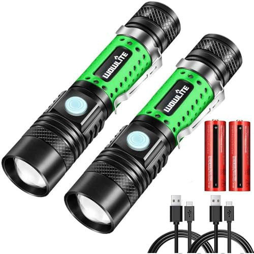 wowlite LED Torch, Torches Super Bright Powerful USB Rechargeable Torch Flashlight, 4 Light Modes, Zoomable, Pocket Torch for Camping Hiking Gift
