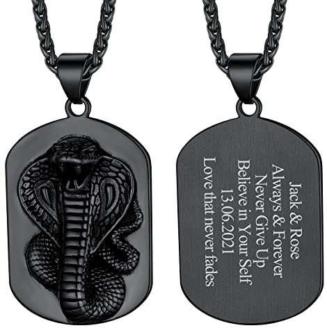 Richsteel Colgante Serpiente Placa Militar Collar Vintage Hombre Etiqueta de Perro Hip Hop Rock, Negro