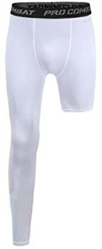 Jonscart Einbein-Kompressionsstrumpfhose, lange Hose, Basketball, Sport, Baselayer, Unterwäsche, aktive Tight, Weiß-rechts-lang, X-Groß