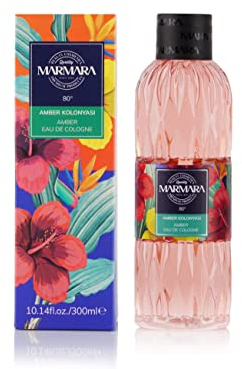 MARMARA BEAUTY Eau de Cologne Amber 300ml - 80° Alkohol - erfrischender Duft für Frauen - Duftwasser für Damen - Erfrischt kühlt - Holzig & Würzig - EDC Women-beruhigend