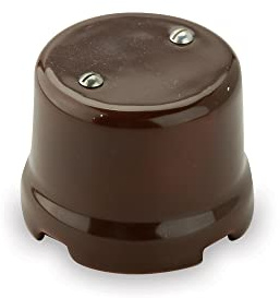Amarcords - Vintage Anschlussdose aus Porzellan mit 4 Steckdosen. Kabel- und Drahtabdeckungen aus Keramik in Retro-Farbe BRAUN