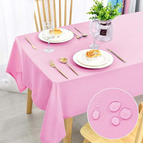 DWCN Rosa Tischdecke 110x110cm Fleckschutz Abwaschbar Tischwäsche Wasserdicht Tischtuch für Esszimmer, Garten, Party, Hochzeiten oder Haushalt
