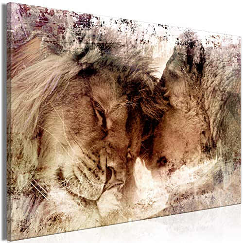 B&D XXL - Wandbilder XXL Löwen 120x80 cm Leinwandbild 1 tlg Kunstdruck modern Wandbilder XXL Wanddekoration Design Wandbild Liebe Afrika Tiere Porträt g-C-10109-b-a