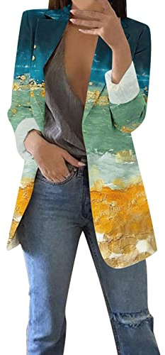 Blazer Damen Einfarbig Slim Fit Jacke Mantel Herbst Freizeit Coat Schuljacke Rever Geschäft Büro Anzüge Elegant Langarm Sakko Blazer mit Tasche (10-Green, L)