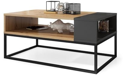 All4All Couchtisch Luca - Kaffeetisch - Wohnzimmertisch – Industriell - Metallgestell - Loft Stil - Ablagefach - 100x60cm - 05 - Artisan Eiche + Antrahzit