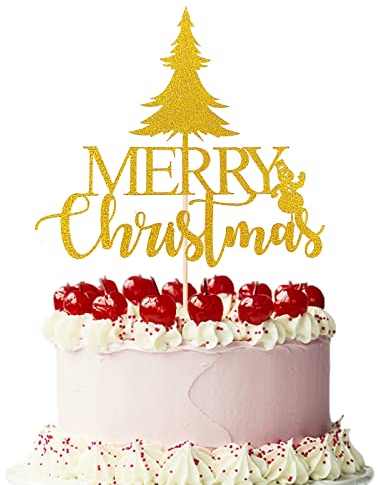 GotGala Merry Christmas Kuchen Topper Gold Glitter Weihnachtsbaum Schneemann Kuchen Picks Weihnachtsfeiertag Kuchen Dekoration für Weihnachten Geburtstag Hochzeit Baby Dusche Party Dekorationen