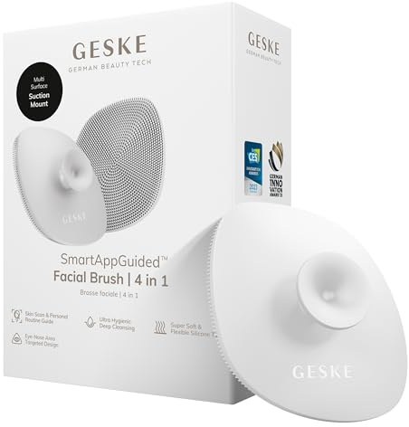 GESKE Facial Brush 4 in 1 | Gesichtsreinigungsbürste mit Griff | SmartAppGuided™ | Weiche Bürste aus Silikon | professionelle Gesichtsreinigung | Gesichtsreinigungsgerät | Hautreinigung