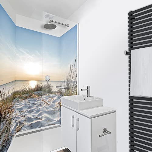 WANDFREUDE individuelle Duschrückwand Aluverbundplatte auf Maß (3 Stück - Meerblick - Seidenmatt) – Dusche Wandverkleidung Duschwandverkleidung Duschrückwände